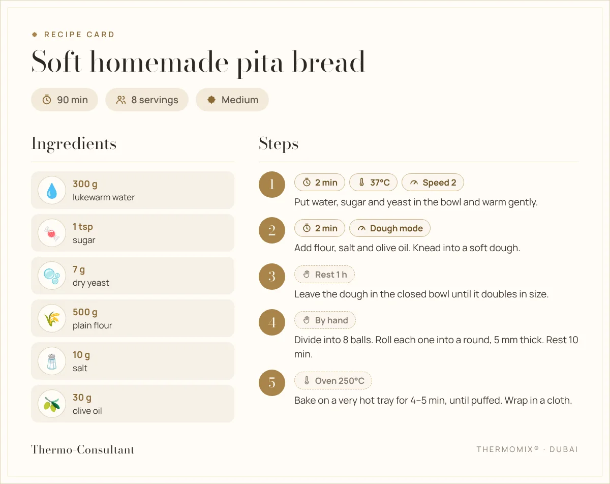 Recipe card : Soft homemade pita bread