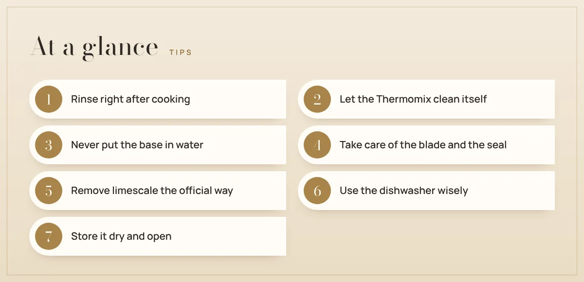 At a glance : 7 simple tips to keep your Thermomix clean and like new
